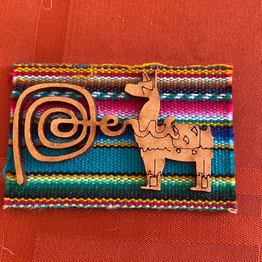 Authentic Wood and Fabric Peru Llama Magnet